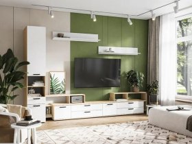 Модульная стенка Санса (дуб сонома/белый) в Ордынском - ordynskoe.mebel-nsk.ru | фото
