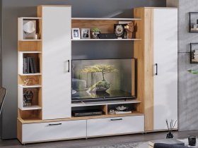Стенка «Дакота» (дуб крафт золотой/белый ясень) в Ордынском - ordynskoe.mebel-nsk.ru | фото