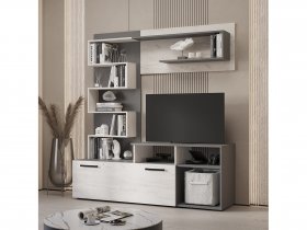 Стенка Евро (графит/дуб крафт белый) в Ордынском - ordynskoe.mebel-nsk.ru | фото