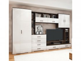 Стенка Коста МДФ (дуб венге/белый глянец) в Ордынском - ordynskoe.mebel-nsk.ru | фото