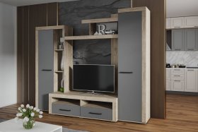 Стенка Марсель-4 (дуб крафт серый/графит серый) в Ордынском - ordynskoe.mebel-nsk.ru | фото